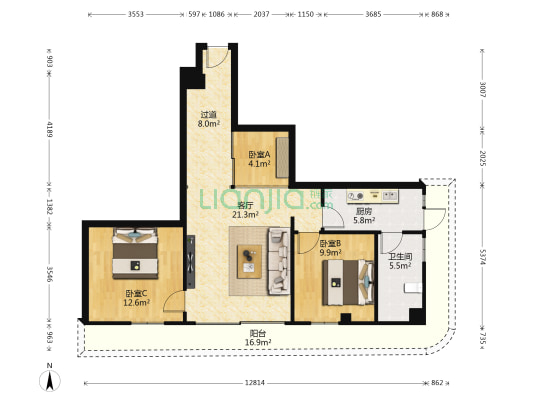 石榴桥路 3室1厅1卫 81平方