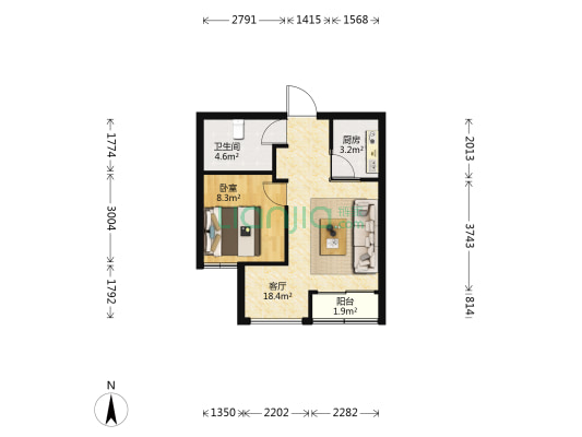 果林金谷 1室1厅1卫 53平方