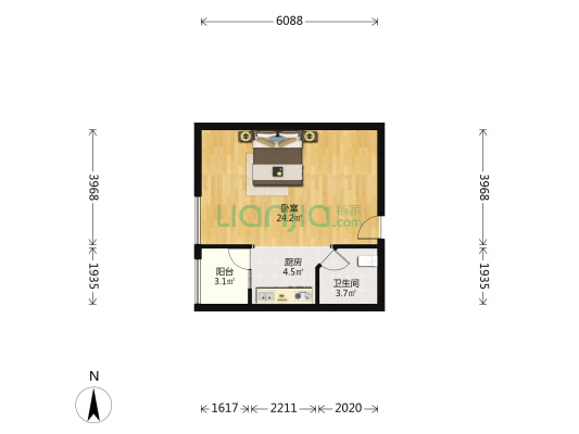 泛欧现代大厦 1室0厅1卫 56平方