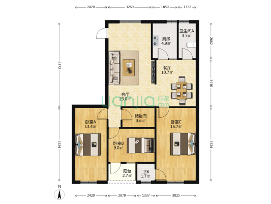 香洲百货 3室2厅2卫 100平方