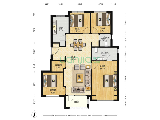万科莫亚小镇6期 4室1厅2卫 126平方