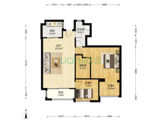万科金色家园 2室1厅1卫 91平方