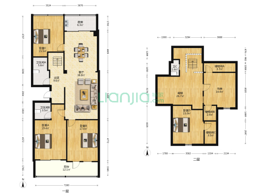 幸福财富中心 5室1厅3卫 135平方
