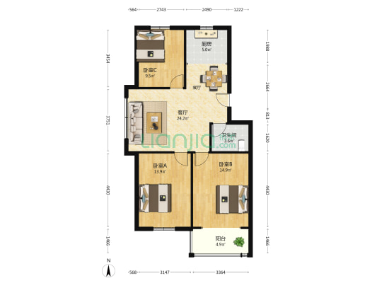 院西家园 3室1厅1卫 101平方