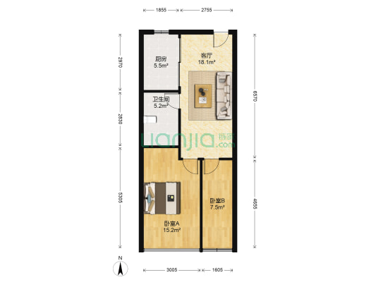 托球大厦 2室1厅1卫 74平方