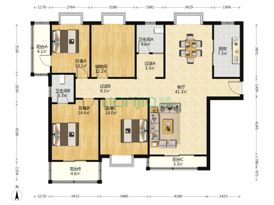 安徽省质量技术监督局公寓楼 3室1厅2卫 161平方