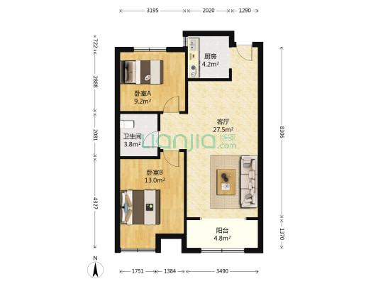尚品居 2室1厅1卫 89平方