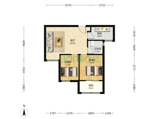 明秀映江苑 2室1厅1卫 69平方