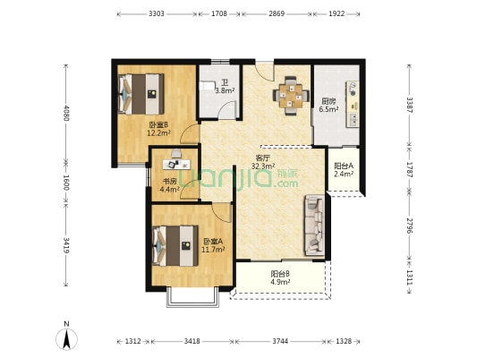 金山路100号 3室1厅1卫 100平方