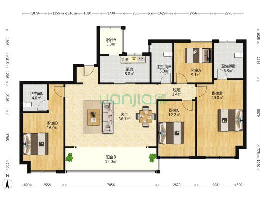 蓝光长岛国际五期 4室1厅3卫 154平方