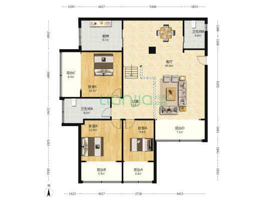 望江苑 3室1厅2卫 165平方