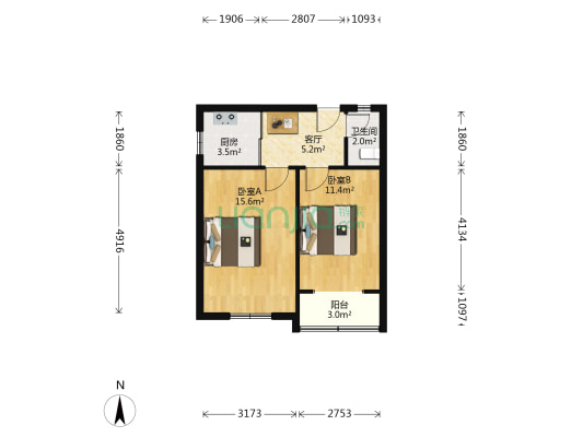 隆昌路 2室1厅1卫 44平方
