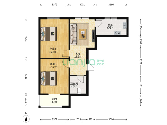 玉门花园A区  2室1厅1卫 88平方