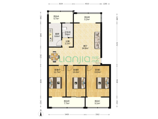 工人南路346号院 3室1厅1卫 120平方