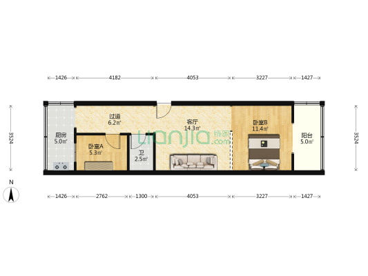 鑫隆置业广场 2室1厅1卫 57平方