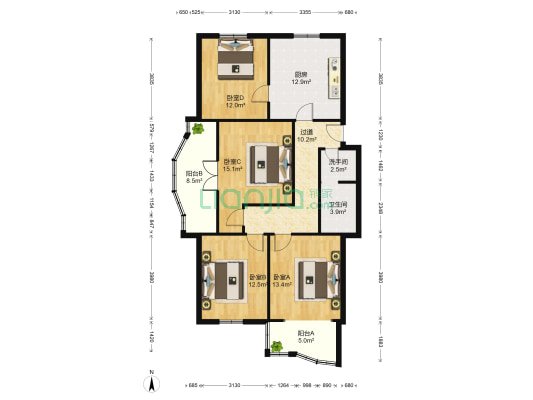 灵广花园 4室0厅2卫 108平方