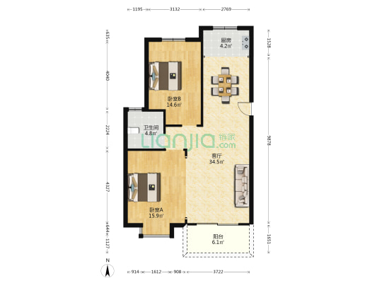 东方嘉苑 2室1厅1卫 103平方