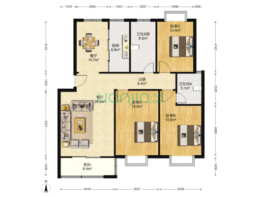 怡和花园 3室2厅2卫 140平方