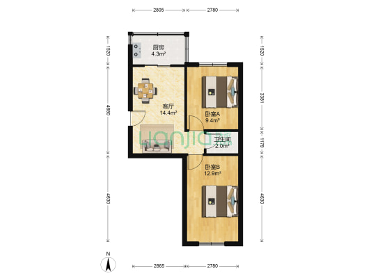十街二轻开发小区 2室1厅1卫 54平方
