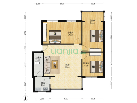 澄江街2号 3室1厅1卫 106平方