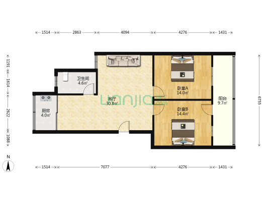 北关综合商城 2室1厅1卫 90平方