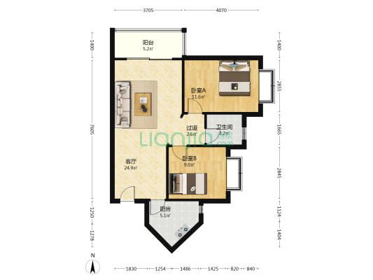 沁园铭城 2室1厅1卫 77平方