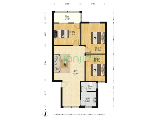翠竹苑小区 3室1厅1卫 86平方