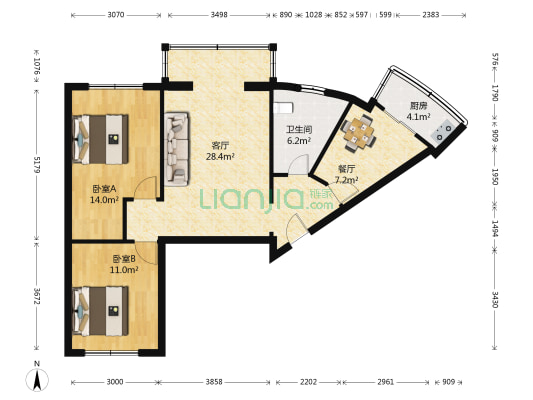 锦泉南园 2室2厅1卫 93平方