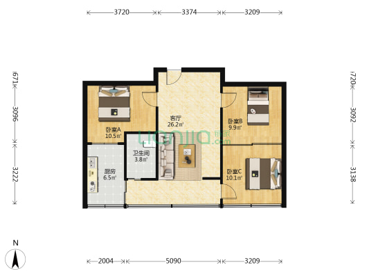 省引大指挥部家属院（周家庄） 3室1厅1卫 64平方