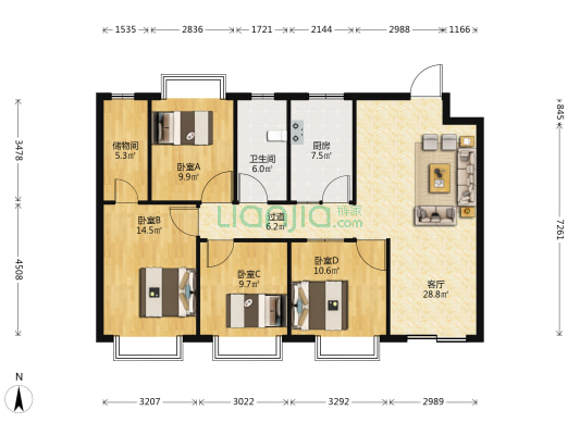 华厦金工园 4室1厅1卫 120平方
