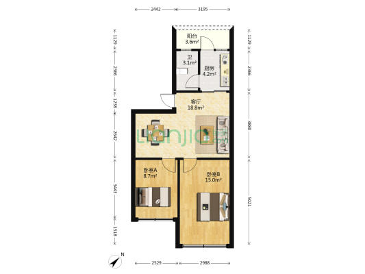 中鼎城市花园 2室1厅1卫 66平方