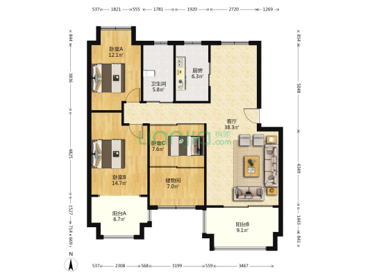 银河湾卓苑 3室1厅1卫 115平方