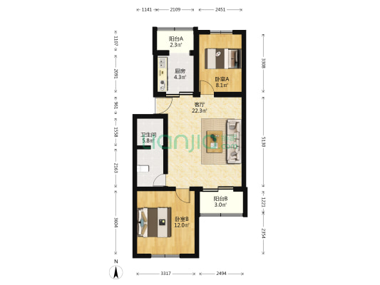 万宁小区 2室1厅1卫 76平方