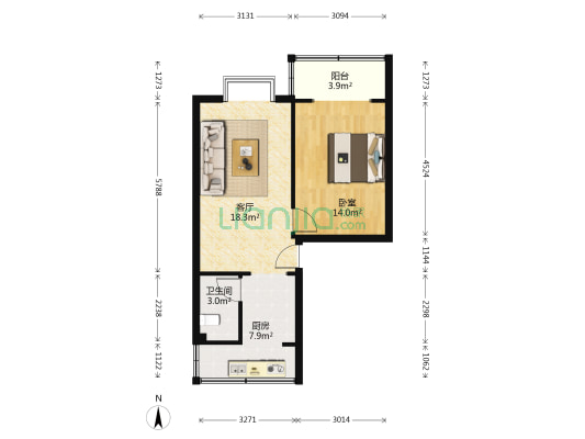 双林二巷2号 1室1厅1卫 53平方