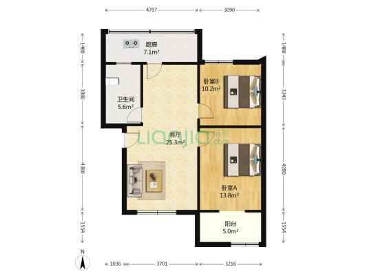 金秋花园B区 2室1厅1卫 82平方