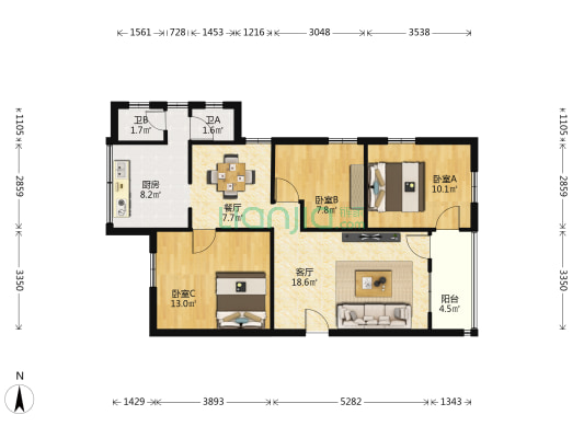 百卉街64号 3室2厅2卫 81平方