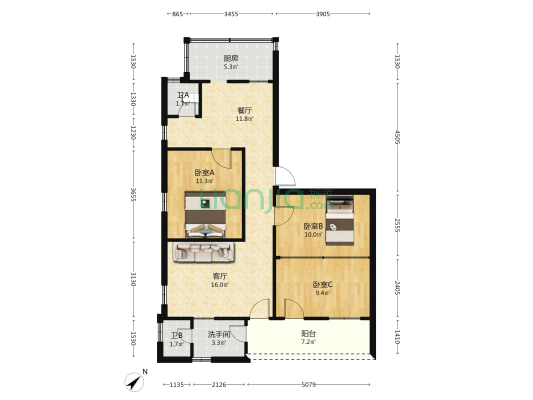 南新路二巷 3室2厅3卫 92平方