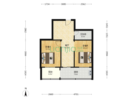 省机电厅宿舍 2室1厅1卫 58平方