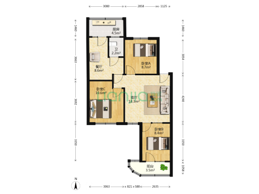 石油分院家属院 3室2厅1卫 73平方