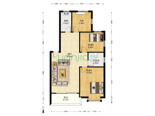 新世界新家园 3室1厅1卫 100平方