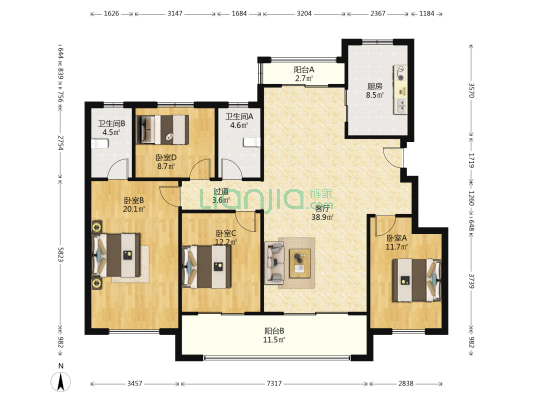 星尚镜廷 4室1厅2卫 142平方