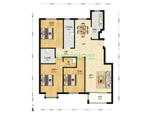 绿茵家园 3室1厅2卫 139平方