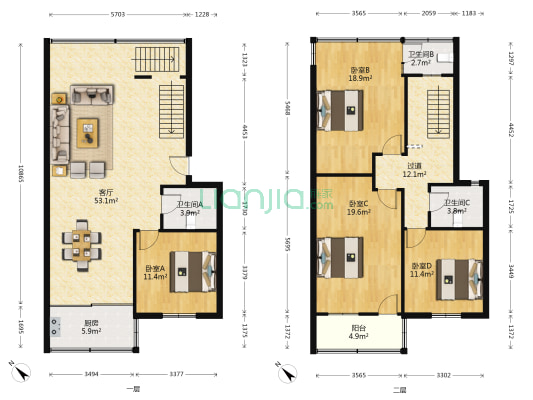 漓东休闲小区 4室1厅3卫 168平方