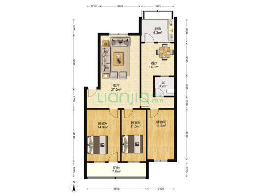 金龙小区 2室2厅1卫 114平方