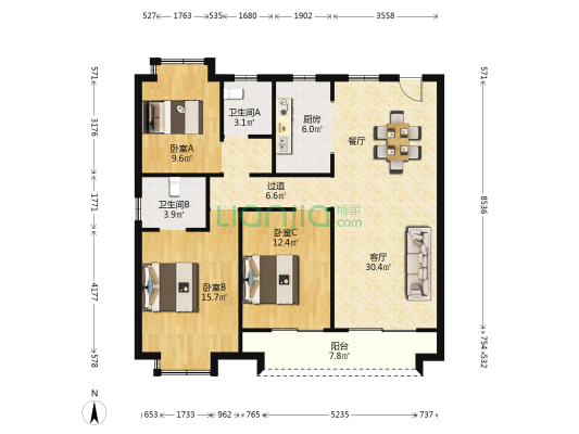 绿地城 3室1厅2卫 120平方