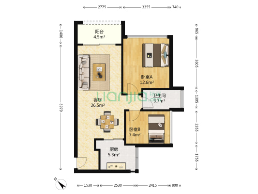 季园和府 2室1厅1卫 73平方