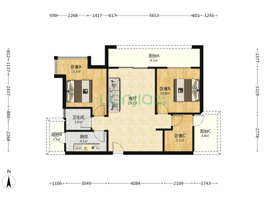 和悦美居 3室1厅1卫 93平方