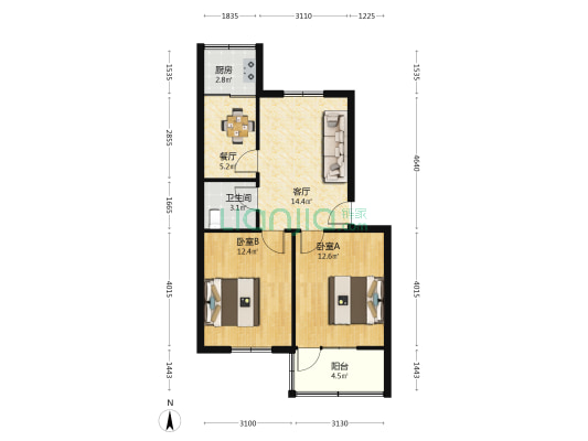 阜安教师新村 2室2厅1卫 72平方