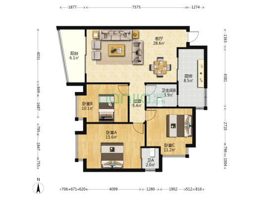 云上·九州 3室1厅2卫 108平方