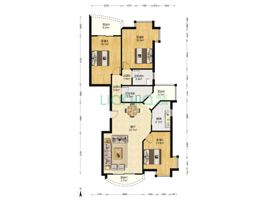 同馨花园二期 3室1厅2卫 134平方